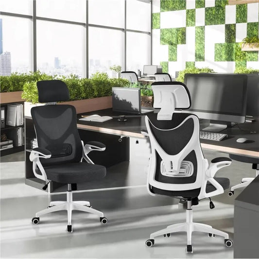 SMILE MART High Back Ergonomic Mesh Office Chair with Adjustable Padded Headrest, White/Black office chair