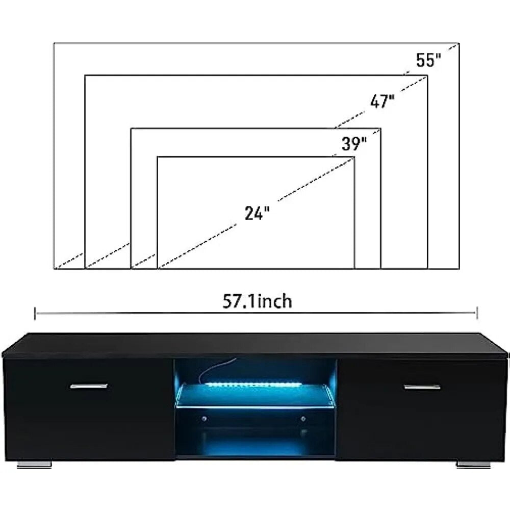 TV Stand for 59 Inch TVs Modern Black TV Entertainment Center with LED Lights TV Console Table