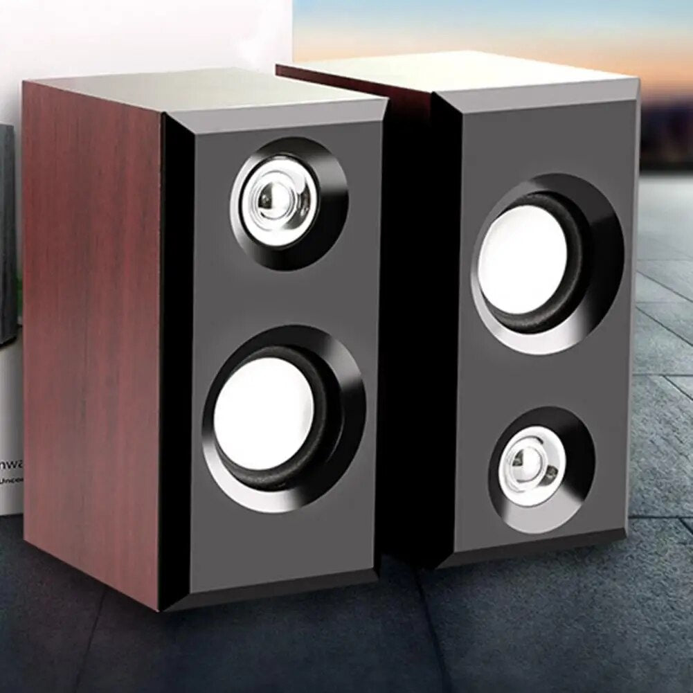 Wood Speakers 1 Pair Powerful Wooden  Desktop Wired Loudspeakers for Laptop