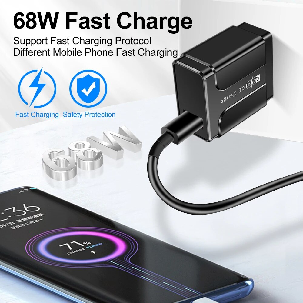 68W 3A Fast Charger QC 3.0 USB Charger