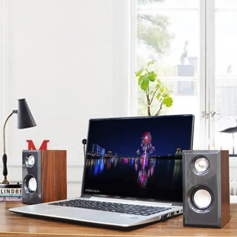 Wood Speakers 1 Pair Powerful Wooden  Desktop Wired Loudspeakers for Laptop
